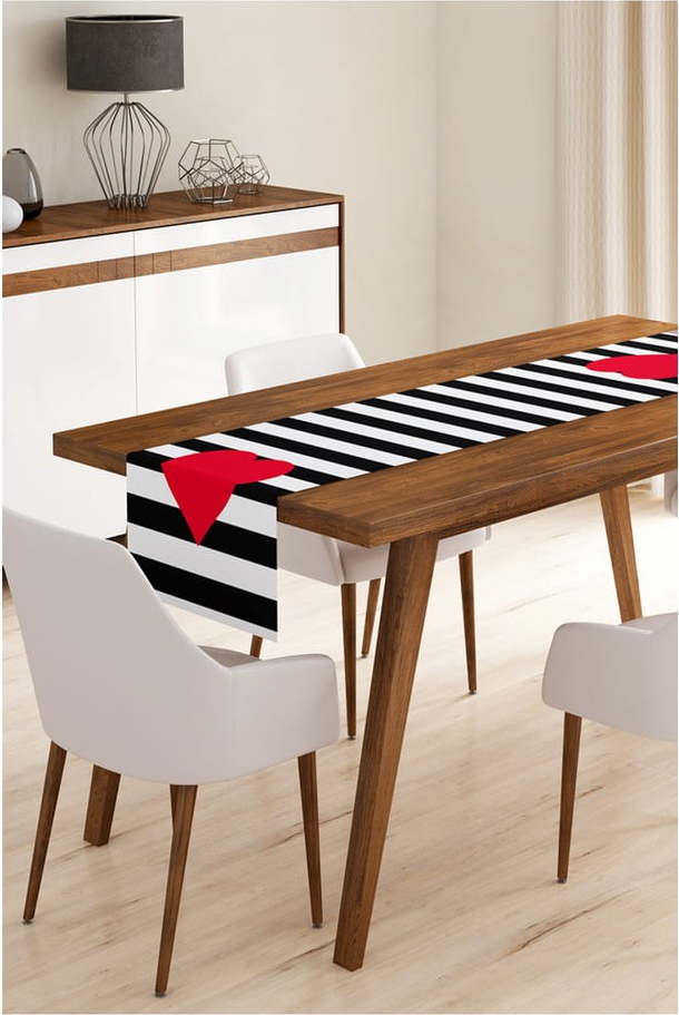 Běhoun na stůl z mikrovlákna Minimalist Cushion Covers Stripes with Red Heart