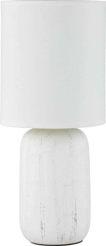 Bílá stolní lampa z keramiky a tkaniny Trio Clay