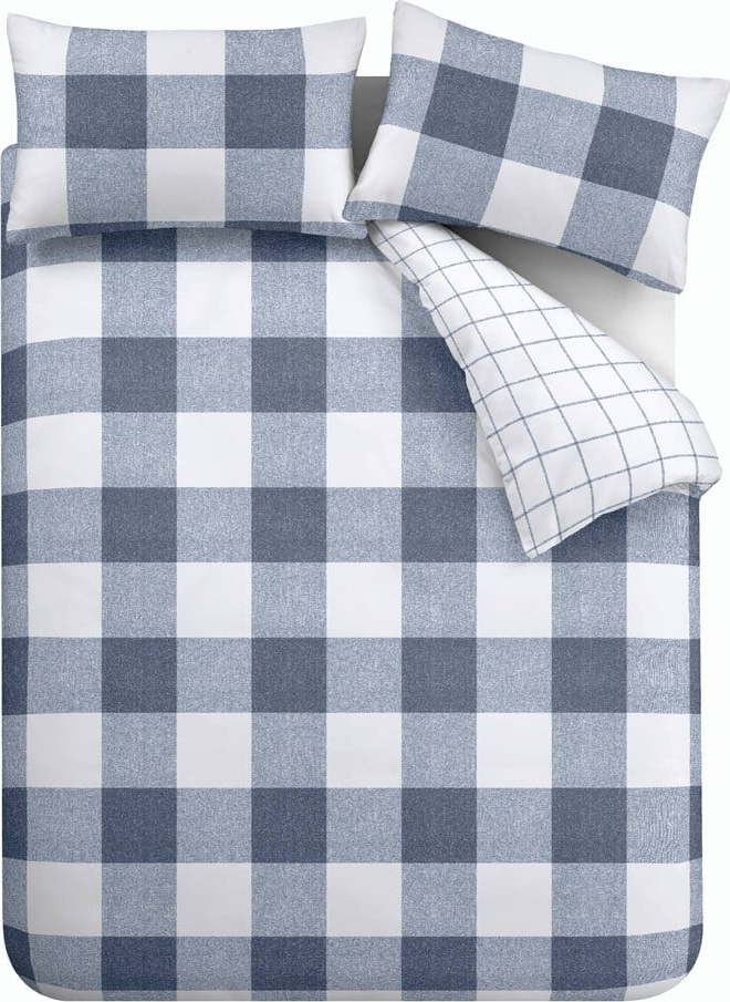 Bílo-modré povlečení 200x135 cm Bold Check - Cloudsoft Cloudsoft