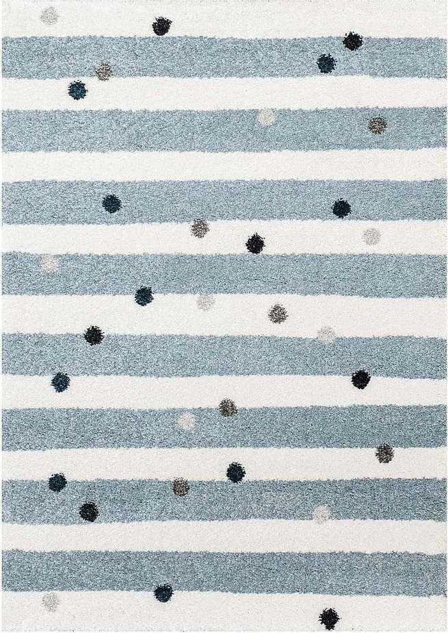 Bílo-modrý antialergenní dětský koberec 170x120 cm Stripes nad Dots - Yellow Tipi Yellow Tipi