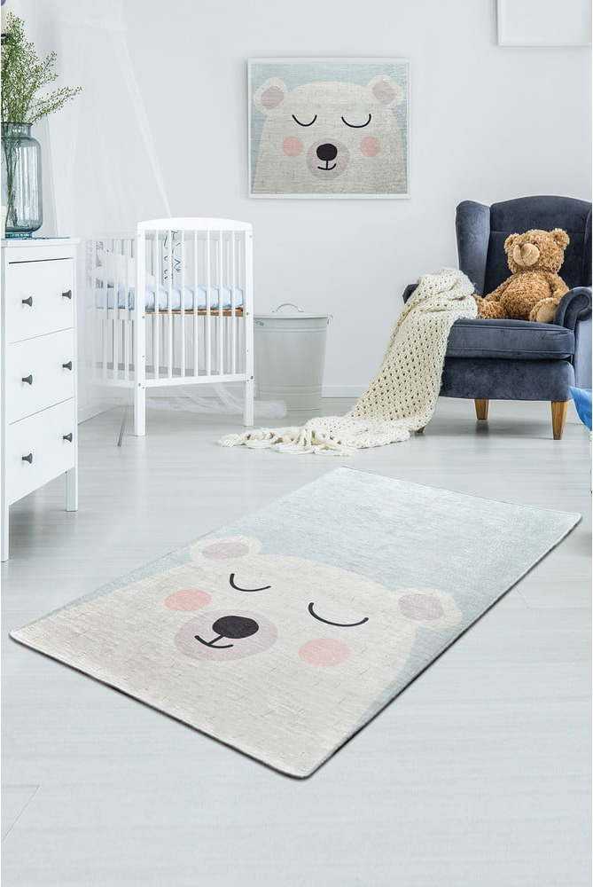 Bílo-modrý dětský protiskluzový koberec Conceptum Hypnose Baby Bear