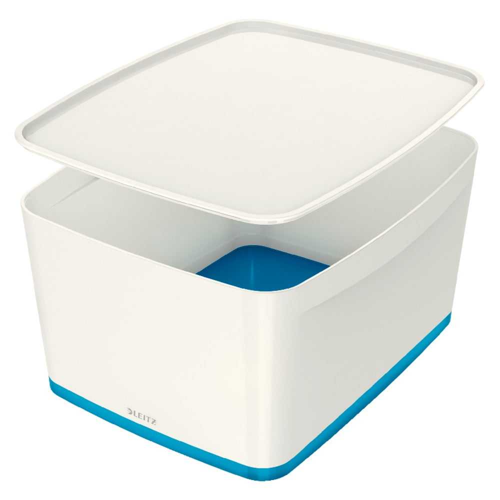 Bílo-modrý plastový úložný box s víkem MyBox - Leitz Leitz