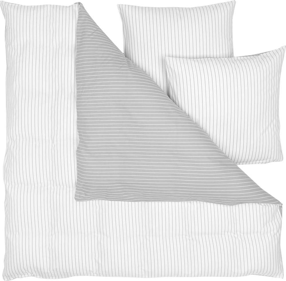 Bílo-šedé flanelové povlečení na dvoulůžko Westwing Collection Talin