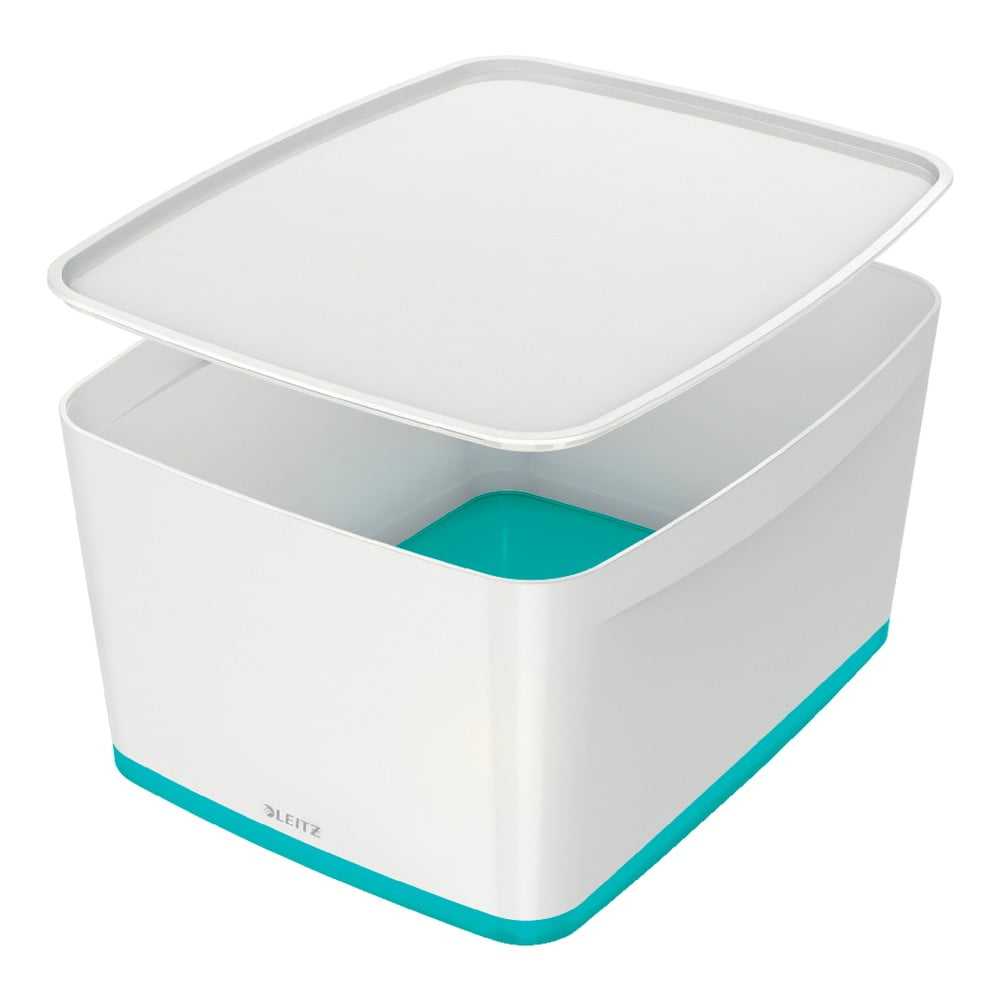 Bílo-tyrkysový úložný box s víkem Leitz Office