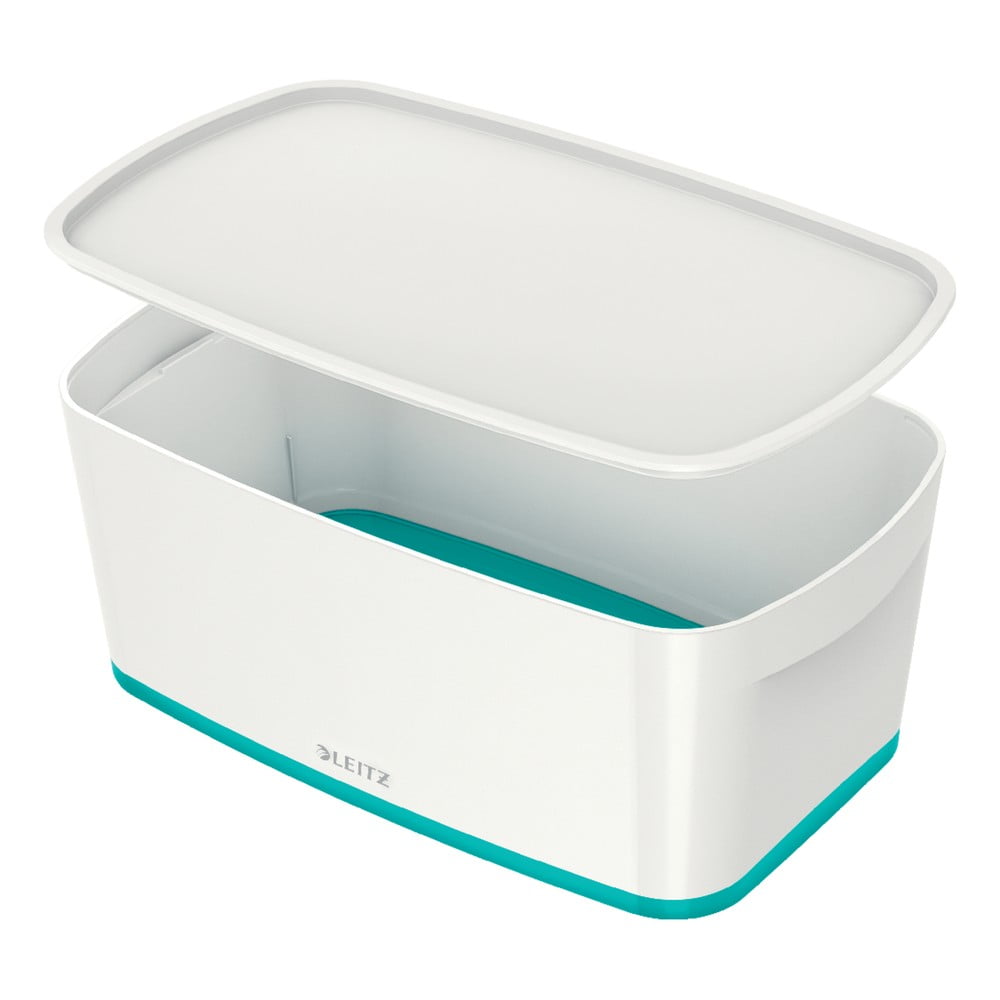 Bílo-tyrkysový úložný box s víkem Leitz Office