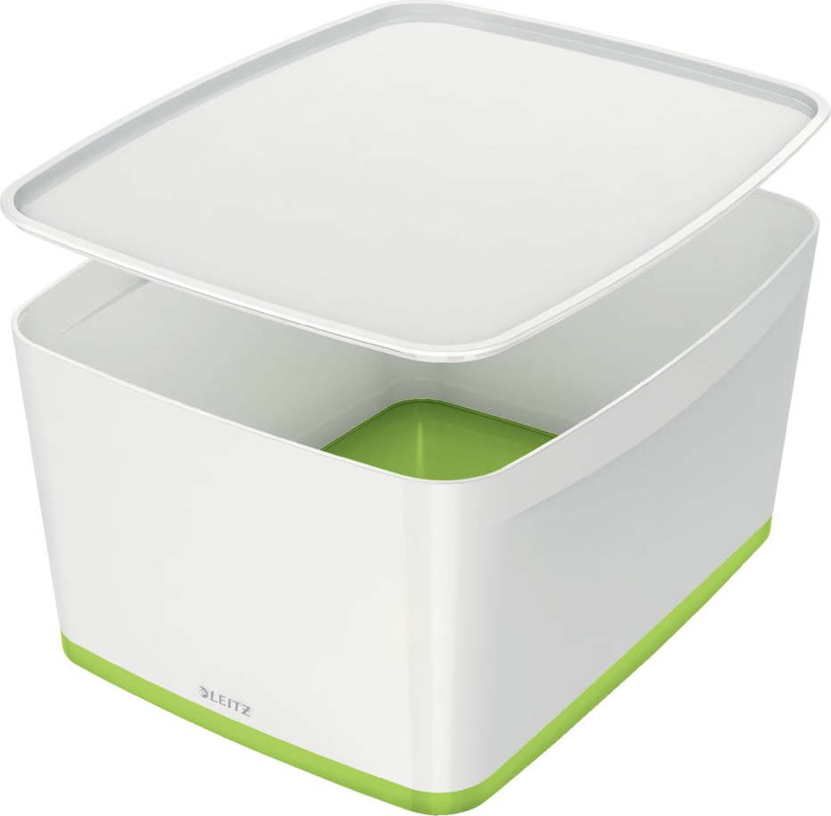Bílo-zelený plastový úložný box s víkem MyBox - Leitz Leitz