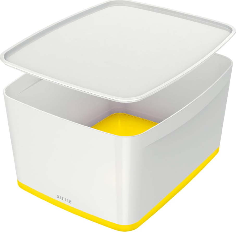 Bílo-žlutý plastový úložný box s víkem MyBox - Leitz Leitz