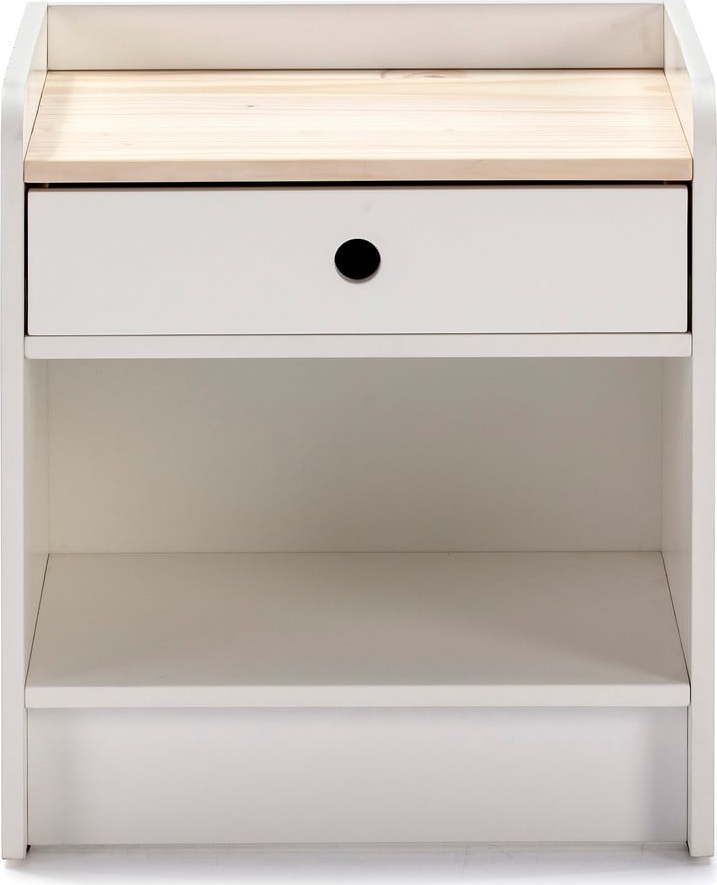 Bílý noční stolek s deskou z borovicového dřeva Marckeric Monte Marckeric