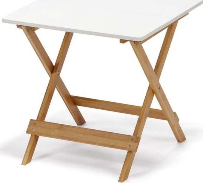 Bílý sklápěcí stolek s bambusovými nohami Bonami Essentials Lora Bonami Essentials