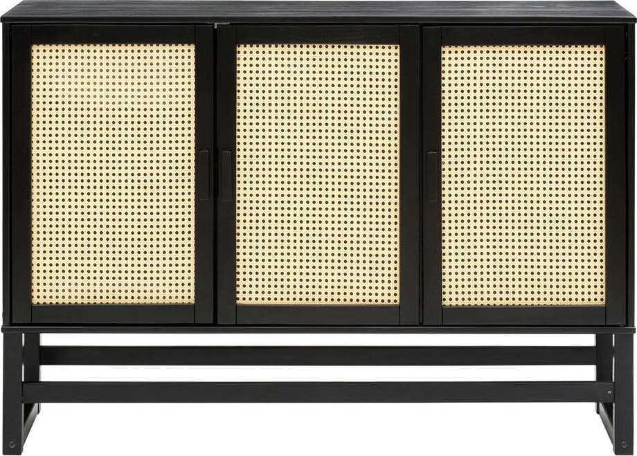 Černá komoda z borovicového dřeva s ratanovými dvířky Støraa Jolene