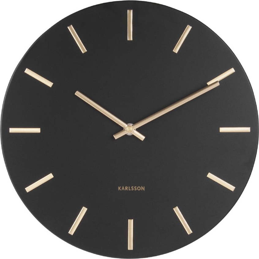 Černé nástěnné hodiny s ručičkami ve zlaté barvě Karlsson Charm