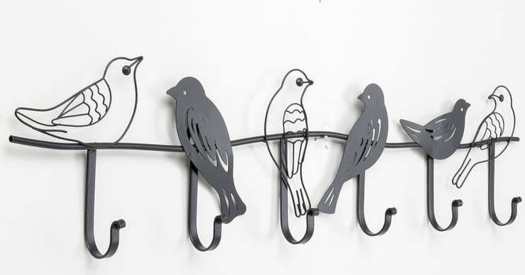 Černý kovový nástěnný věšák Kare Design Birds