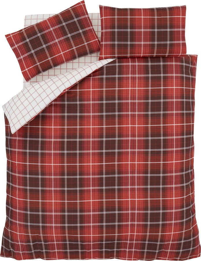 Červené bavlněné povlečení Catherine Lansfield Brushed Tartan