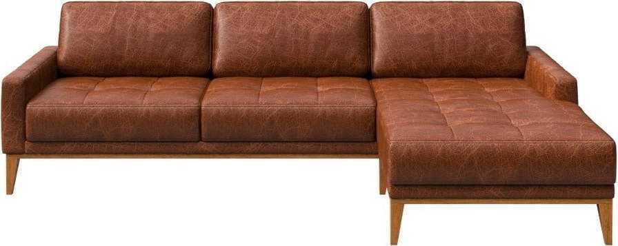 Červenohnědá kožená rohová pohovka MESONICA Musso Tufted