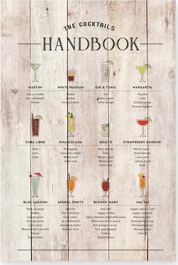 Dřevěná cedule 3x60 cm Cocktails Handbook - Really Nice Things Really Nice Things