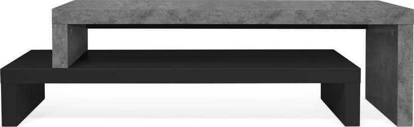 Dvojitý televizní stolek černý s betonovým dekorem TemaHome Cliff