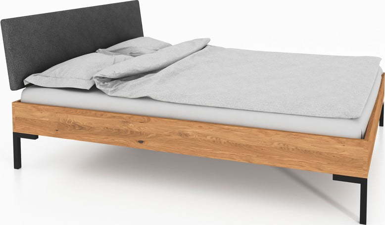 Dvoulůžková postel z dubového dřeva s čalouněným čelem 160x200 cm Abises 1 - The Beds The Beds