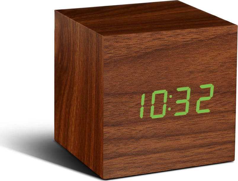 Hnědý budík se zeleným LED displejem Gingko Cube Click Clock Gingko