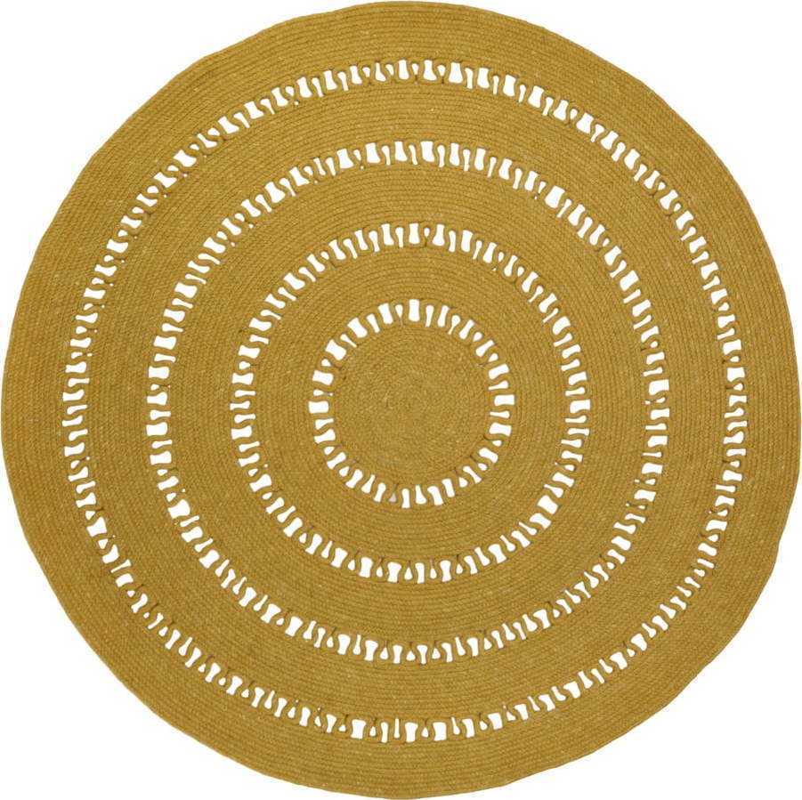 Hořčicově žlutý ručně vyrobený koberec ze směsi vlny a bavlny Nattiot Bibek