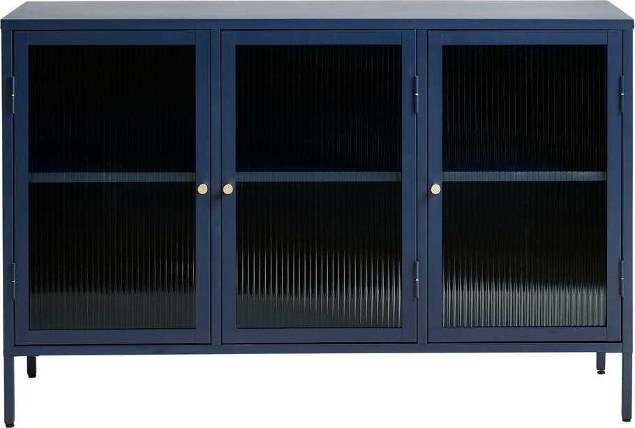 Modrá kovová vitrína Unique Furniture Bronco