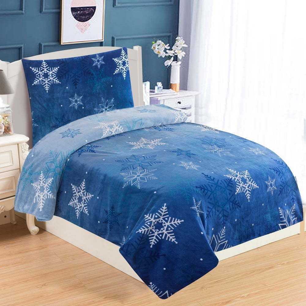 Modré mikroplyšové povlečení na jednolůžko My House Snowflakes