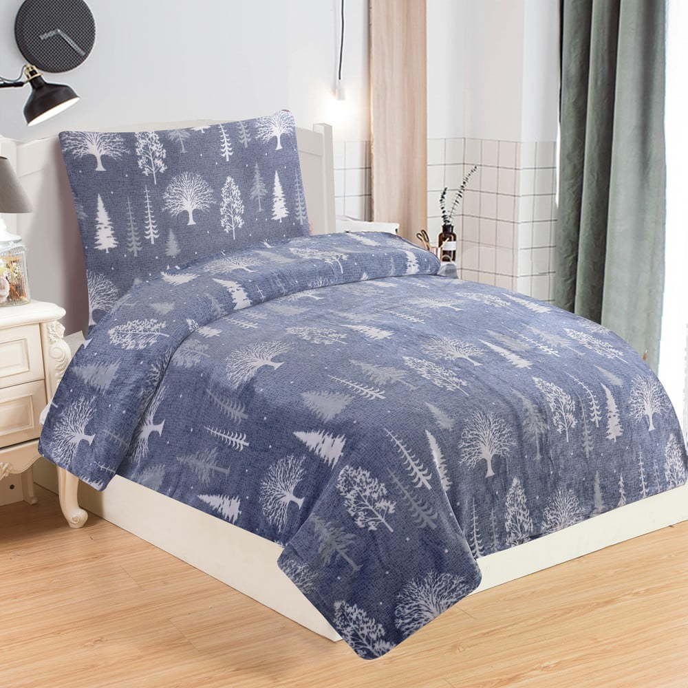 Modré mikroplyšové povlečení na jednolůžko My House Stromeček