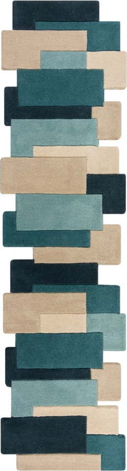 Modro-béžový vlněný koberec běhoun 230x60 cm Abstract Collage - Flair Rugs Flair Rugs