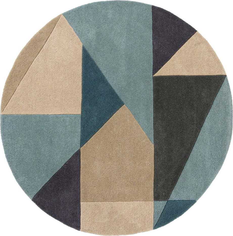 Modro-béžový vlněný kulatý koberec ø 133 cm Arlo Harper - Flair Rugs Flair Rugs