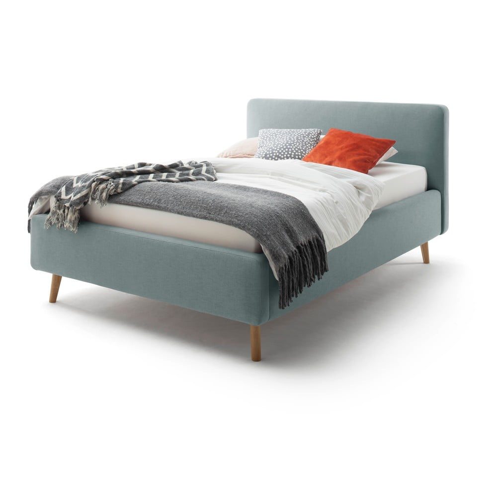 Modrošedá dvoulůžková postel s roštem a úložným prostorem Meise Möbel Mattis