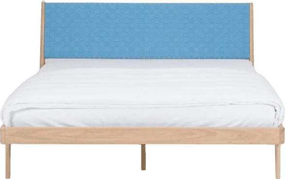 Postel z masivního dubového dřeva s modrým čelem Gazzda Fawn