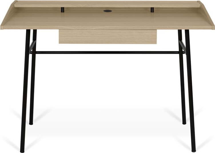 Pracovní stůl s deskou z dubu a černýma nohama TemaHome Ply