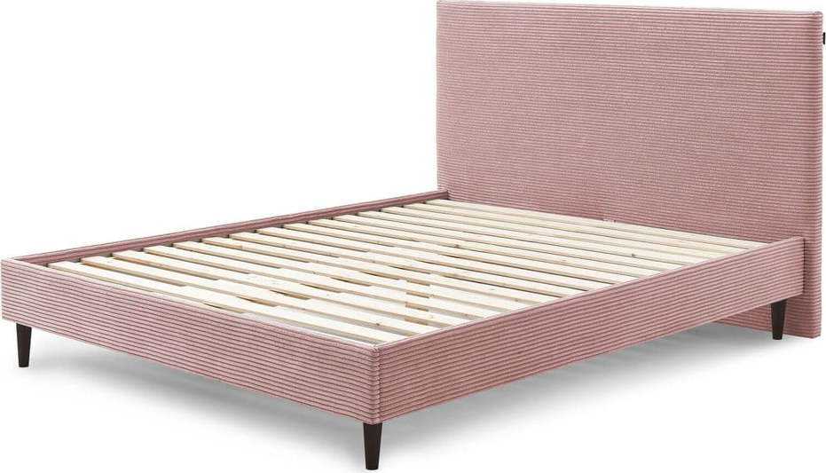 Růžová manšestrová dvoulůžková postel Bobochic Paris Anja Dark