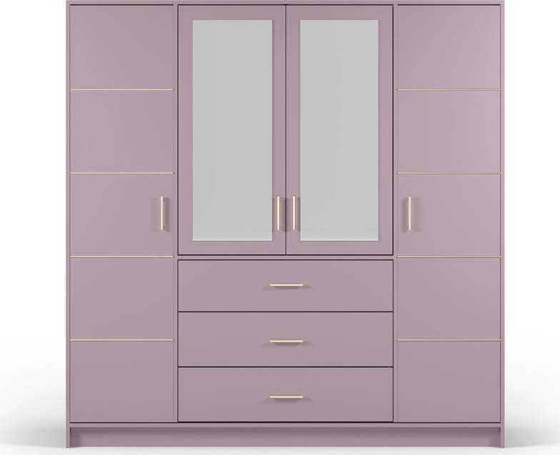 Růžová šatní skříň se zrcadlem 196x200 cm Burren - Cosmopolitan Design Cosmopolitan design