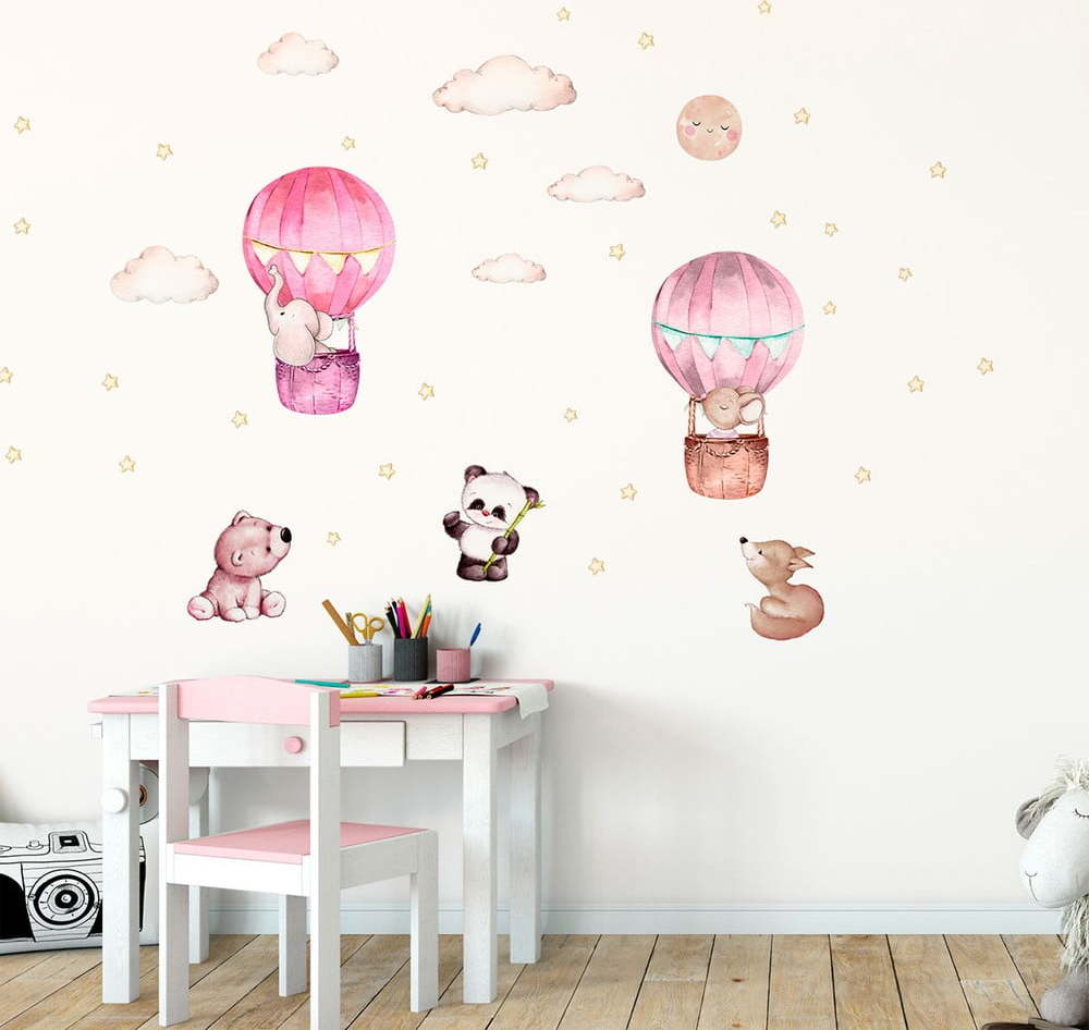 Růžové dětské samolepky na zeď Ambiance Balloons and Stars Ambiance