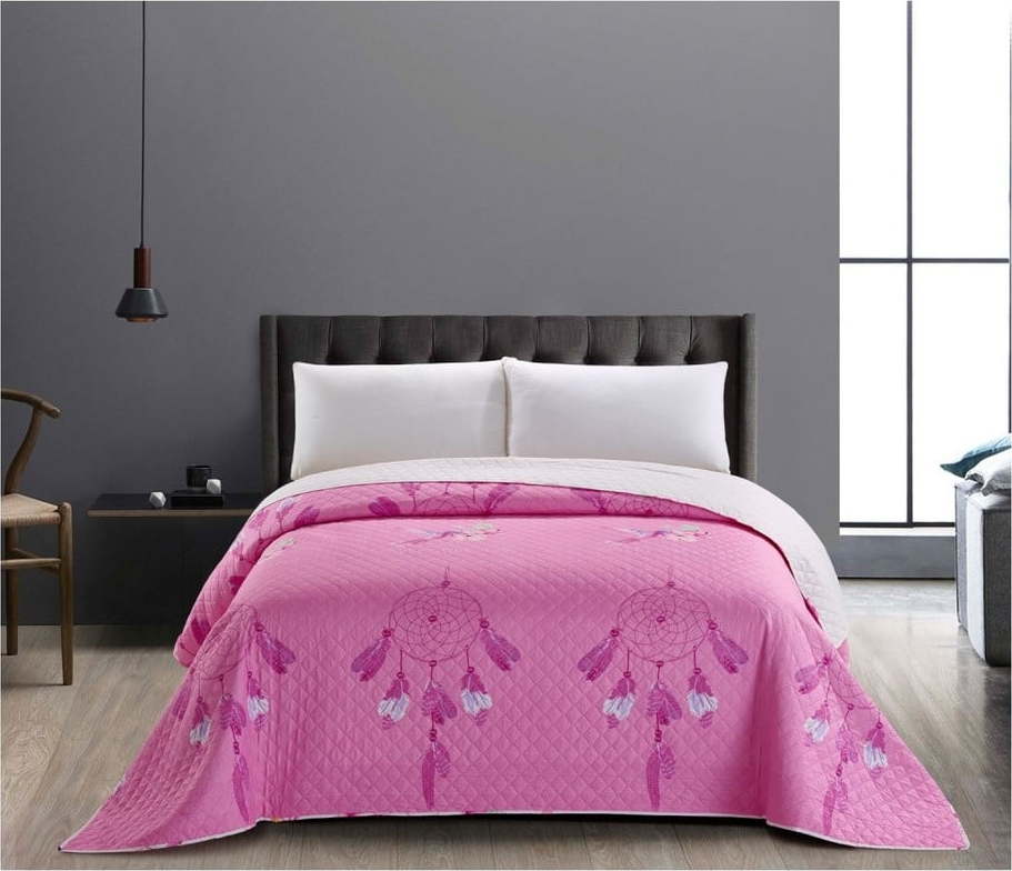 Růžovo-bílý oboustranný přehoz z mikrovlákna DecoKing Sweet Dreams