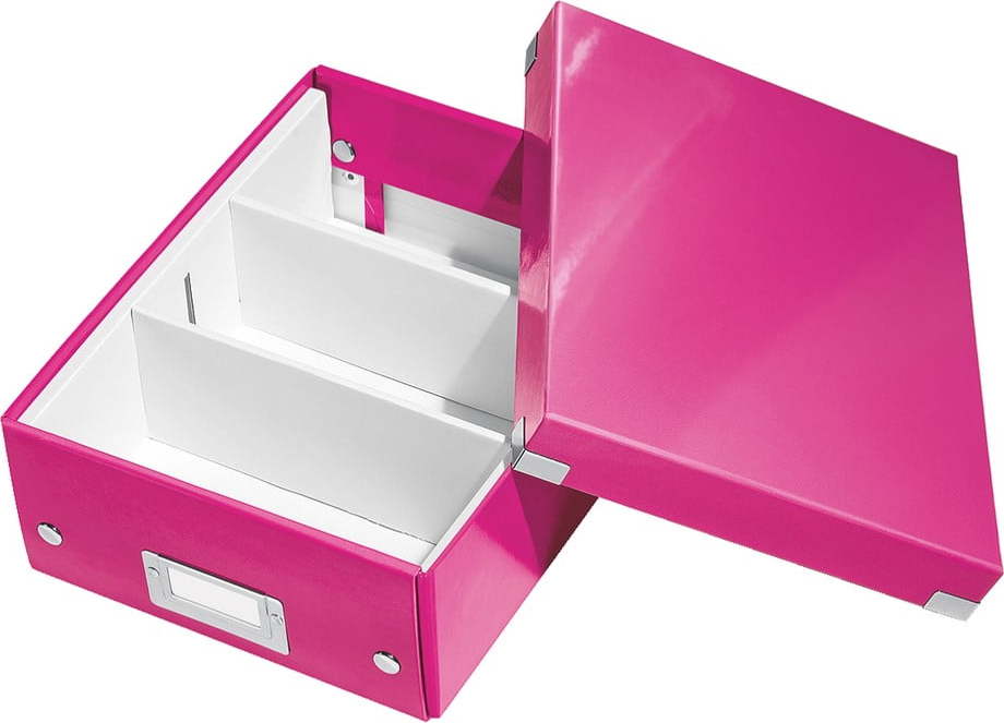 Růžový kartonový úložný box s víkem Click&Store - Leitz Leitz
