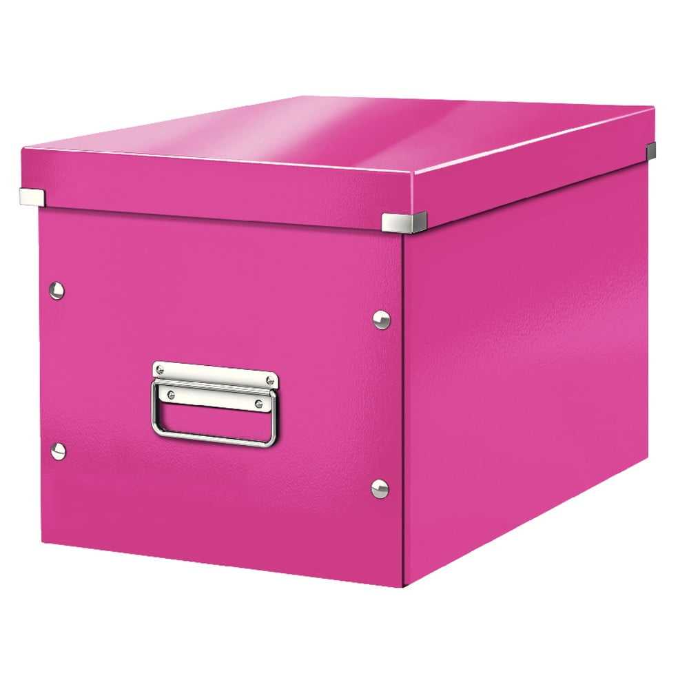 Růžový kartonový úložný box s víkem Click&Store - Leitz Leitz