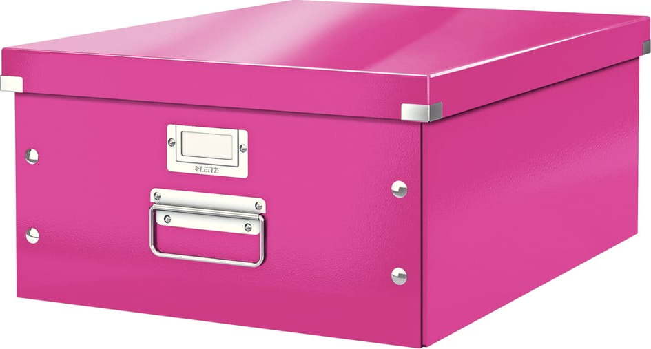 Růžový kartonový úložný box s víkem Click&Store - Leitz Leitz