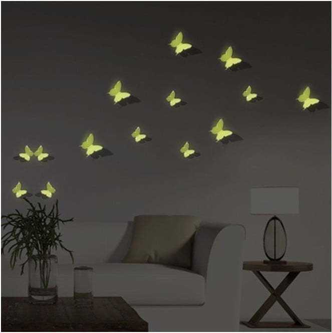 Sada 12 ve tmě svítících 3D samolepek Ambiance Butterflies Ambiance