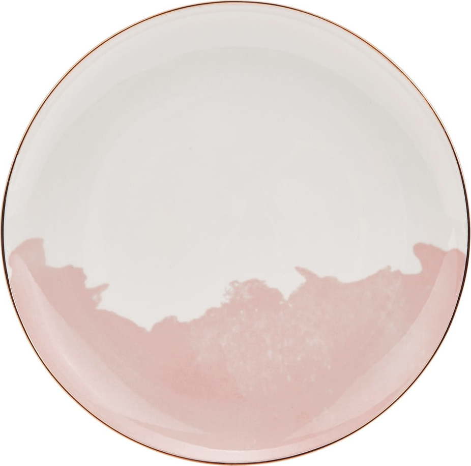Sada 2 růžovo-bílých porcelánových dezertních talířů Westwing Collection Rosie