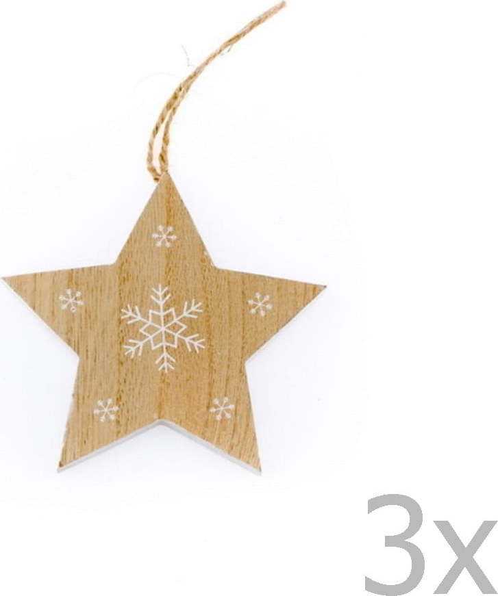 Sada 3 dřevěných závěsných hvězd Dakls Snowflake