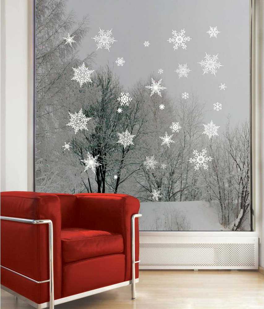 Sada 30 vánočních samolepek Ambiance Christmas White Flakes Ambiance