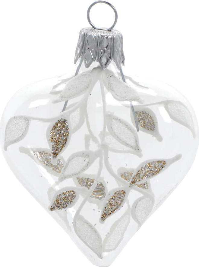 Sada 4 skleněných vánočních ozdob v bílo-zlaté barvě Ego Dekor Heart Ego Dekor