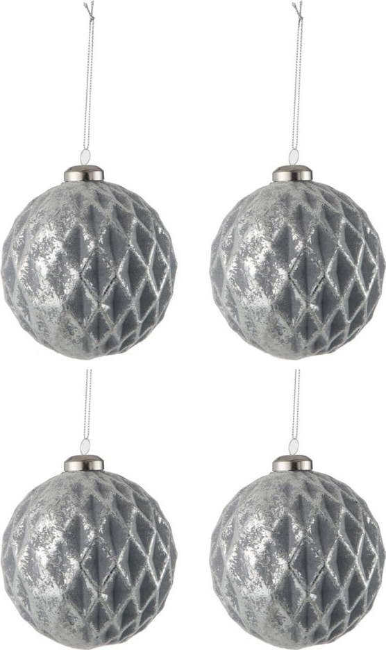 Sada 4 skleněných vánočních ozdob ve stříbrné barvě J-Line Diamond