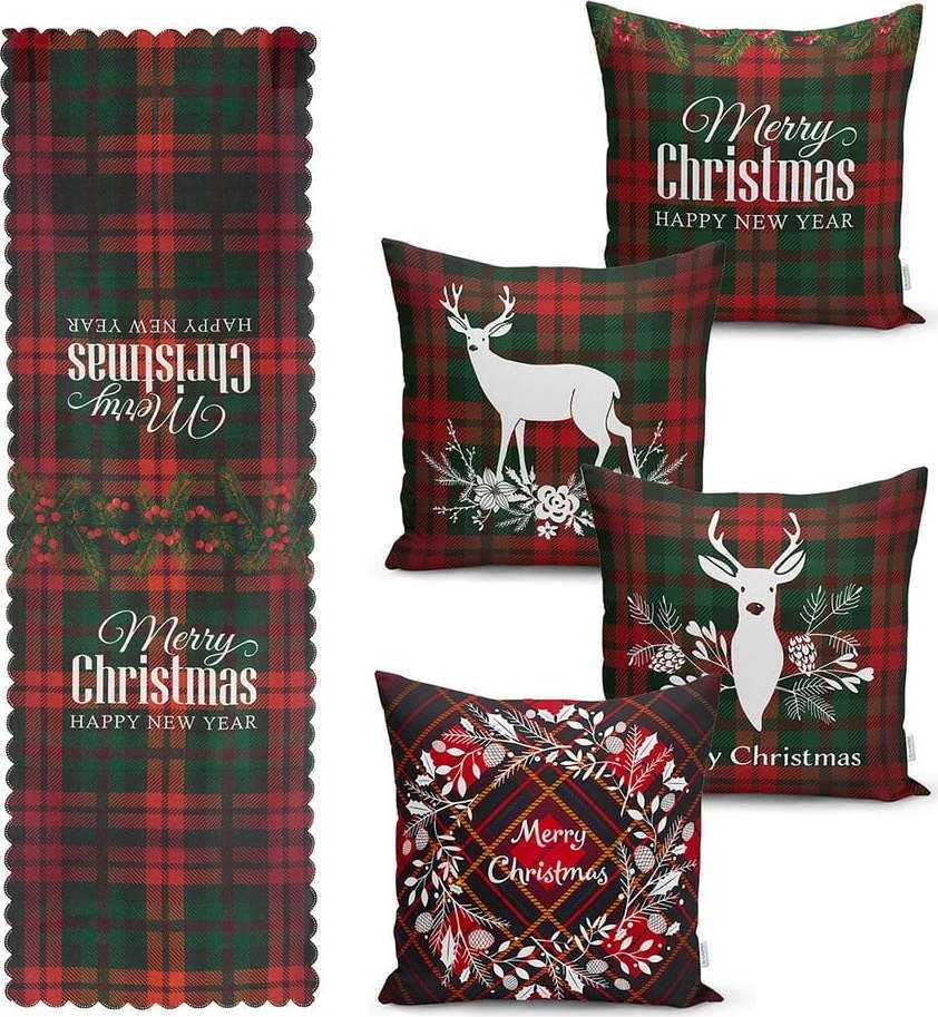 Sada 4 vánočních povlaků na polštář a běhounu na stůl Minimalist Cushion Covers Tartan Christmas Minimalist Cushion Covers