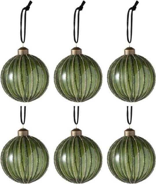 Sada 6 zelených skleněných vánočních ozdob J-Line Pear