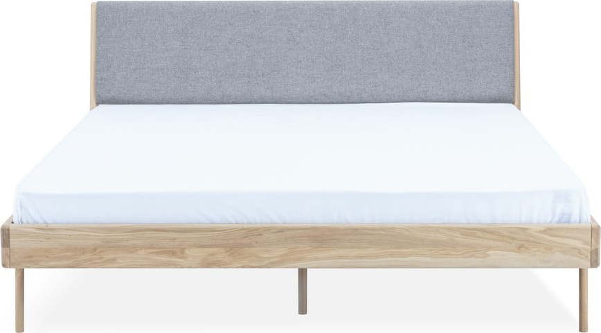 Šedá/v přírodní barvě čalouněná dvoulůžková postel z dubového dřeva 140x200 cm Fawn - Gazzda Gazzda