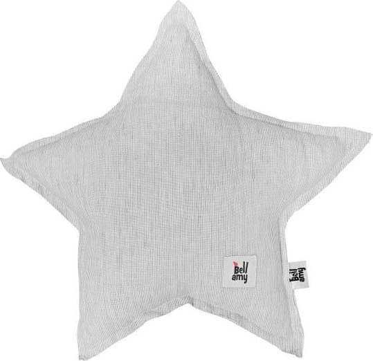 Šedý dětský lněný polštář ve tvaru hvězdy BELLAMY Stripes BELLAMY