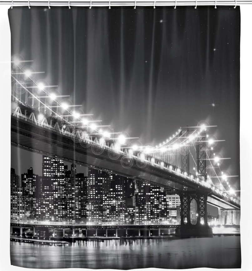 Šedý sprchový závěs Wenko Led Brooklyn Bridge