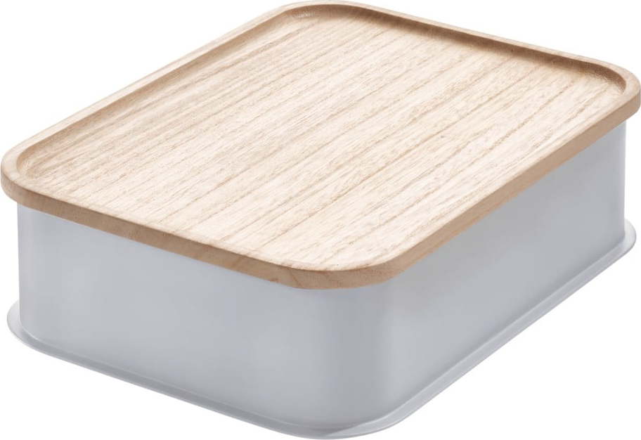 Šedý úložný box s víkem ze dřeva paulownia iDesign Eco